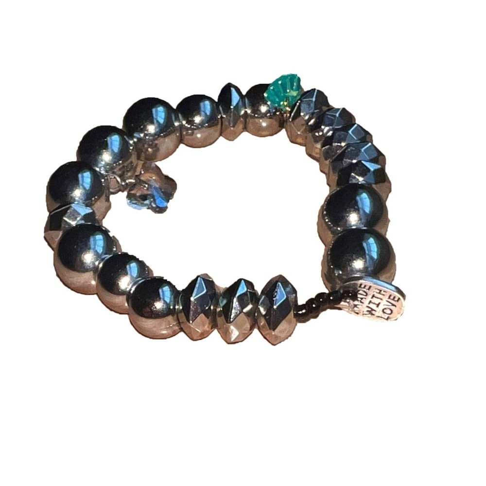 Handmade Silver and Black Beaded Bracelet with Charms
